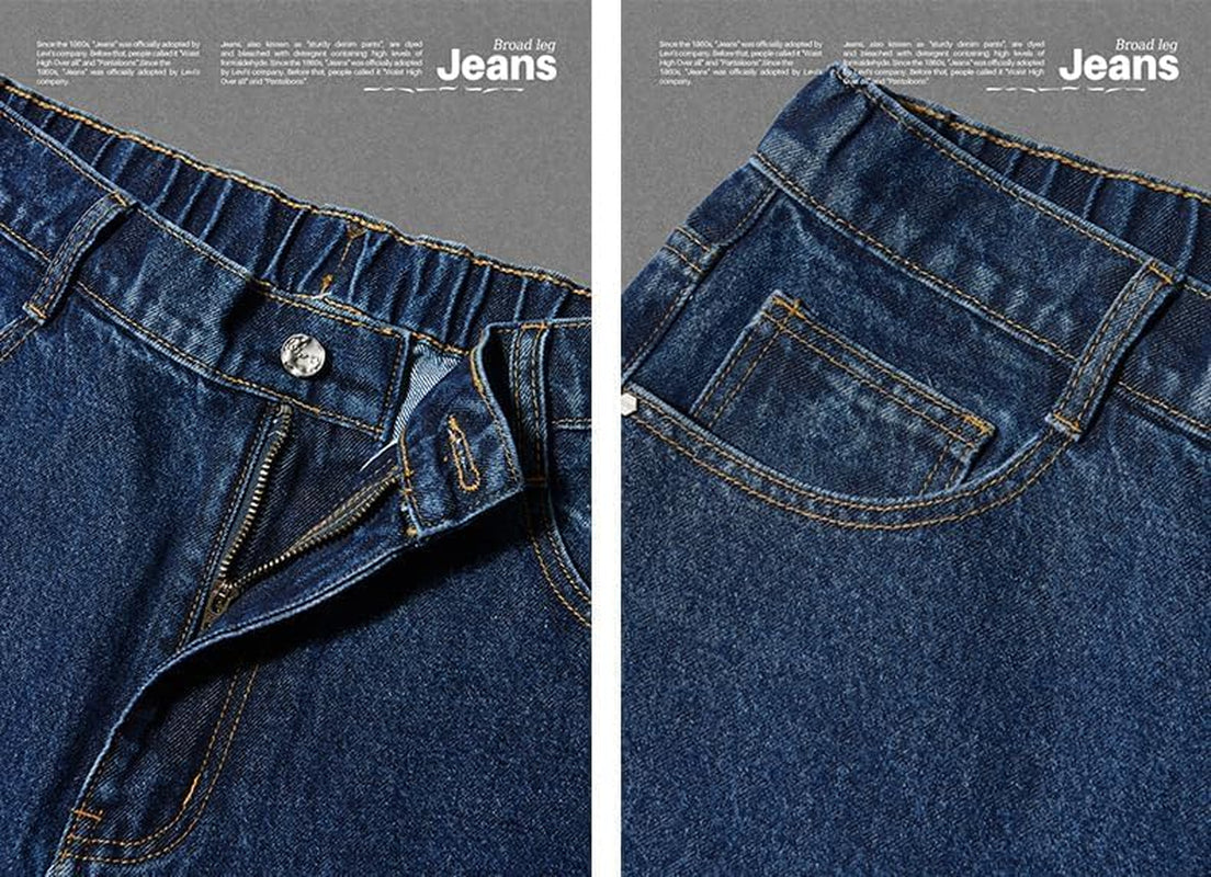 Mens Baggy Jeans Y2K Skater Vintage Plain Pants Casual Wide Leg Loose Fit Denim Hip Hop Jean