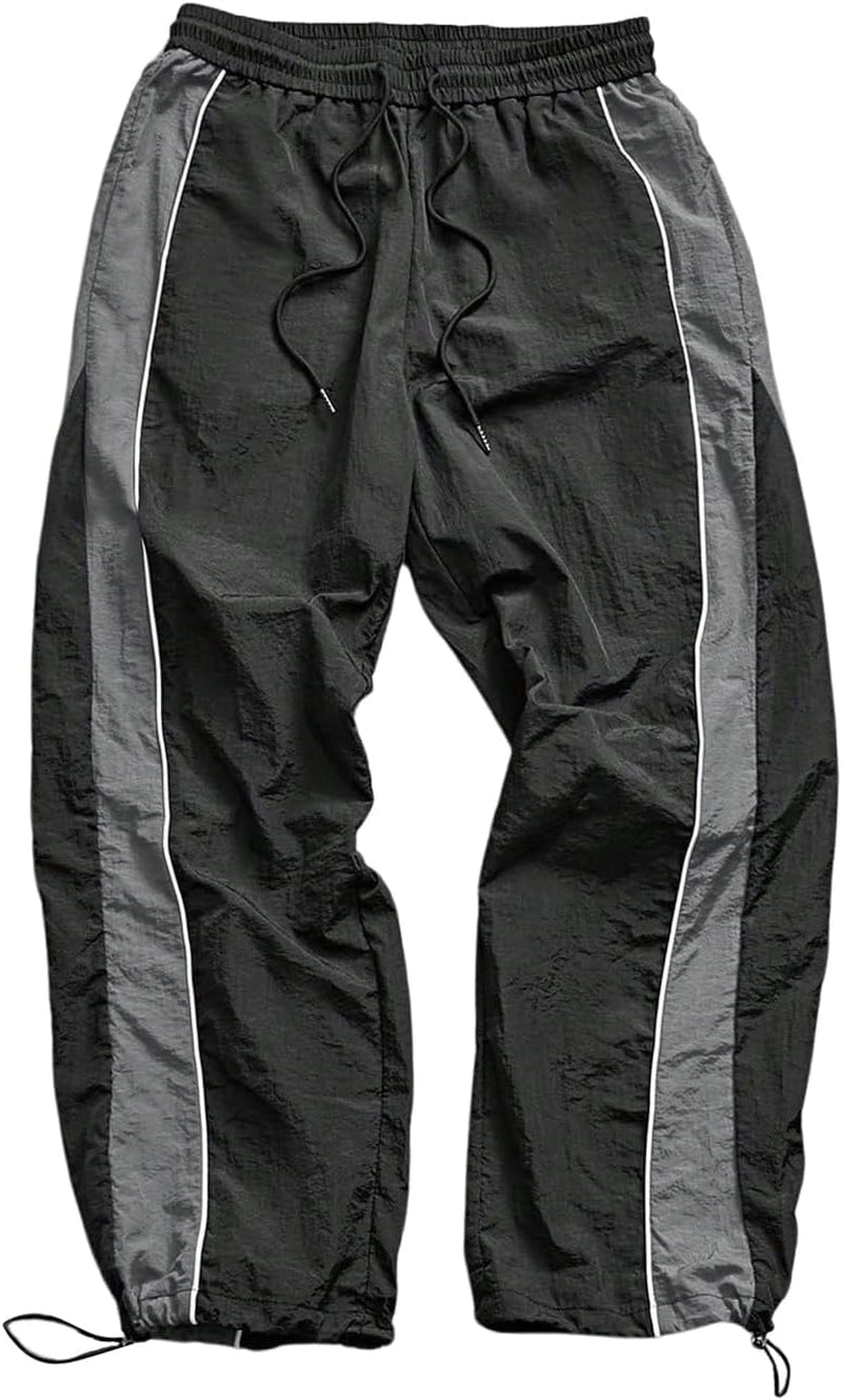 Men'S Y2K Wide Leg Color Block Baggy Parachute Pants Hip Hop Track Trousers Streetwear