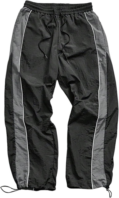 Men'S Y2K Wide Leg Color Block Baggy Parachute Pants Hip Hop Track Trousers Streetwear