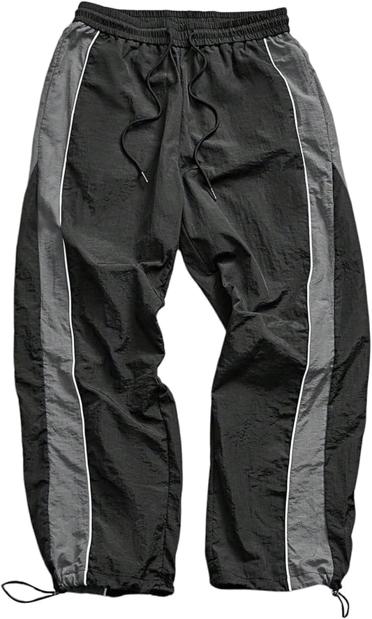 Men'S Y2K Wide Leg Color Block Baggy Parachute Pants Hip Hop Track Trousers Streetwear