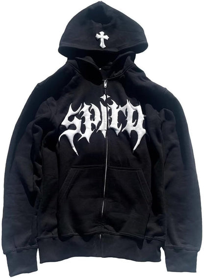 Women Men Cross Graphic Hoodies Y2K Jacket Fashion Aesthetic Sweatshirt Gothic Long Sleeve Letter Print Hoodies