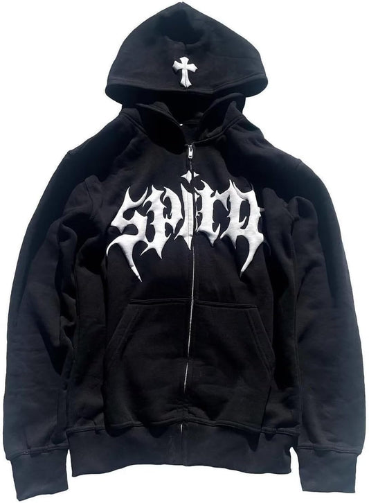 Women Men Cross Graphic Hoodies Y2K Jacket Fashion Aesthetic Sweatshirt Gothic Long Sleeve Letter Print Hoodies