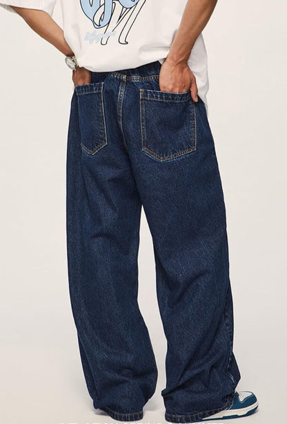 Mens Baggy Jeans Y2K Skater Vintage Plain Pants Casual Wide Leg Loose Fit Denim Hip Hop Jean