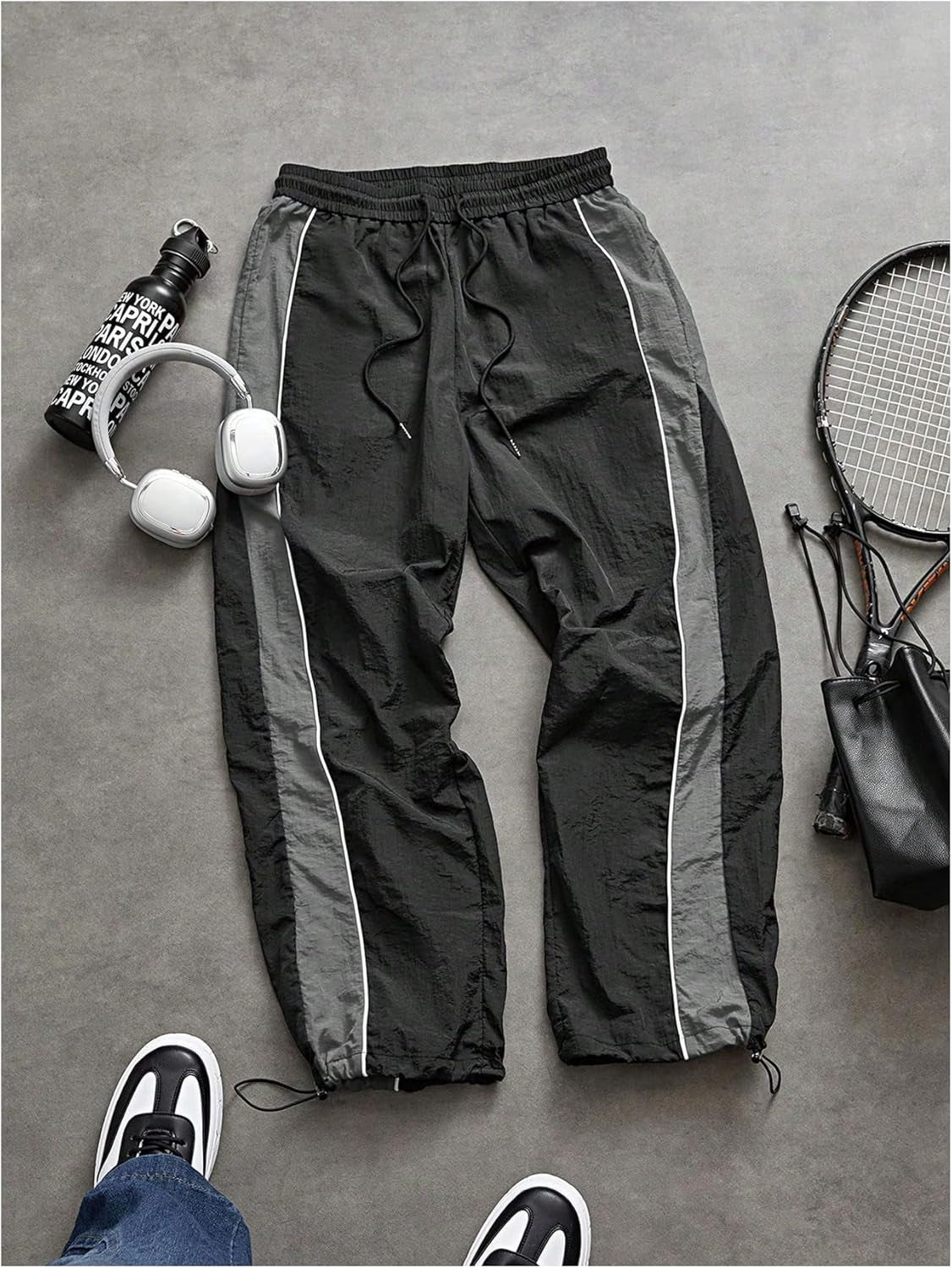 Men'S Y2K Wide Leg Color Block Baggy Parachute Pants Hip Hop Track Trousers Streetwear