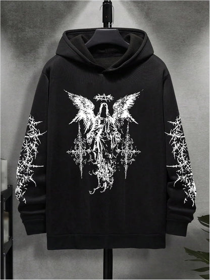 Men'S Y2K Gothic Graphic Hoodie Sweatshirt Drop Shoulder Streetwear Pullover Tops