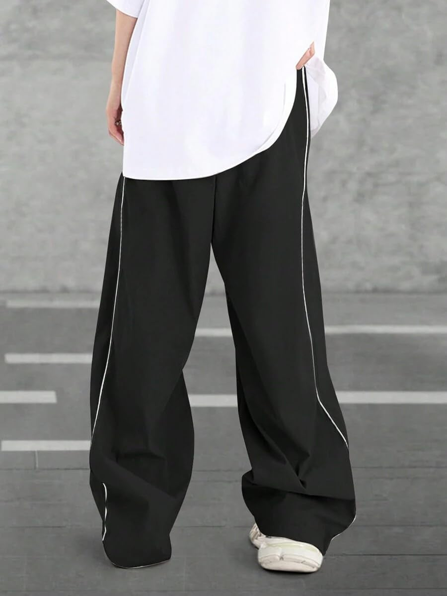 Mens Baggy Pants Y2K Contrast Piping Drawstring Sweatpants Fashion Unisex Oversized Cargo Pants for Men with Pockets