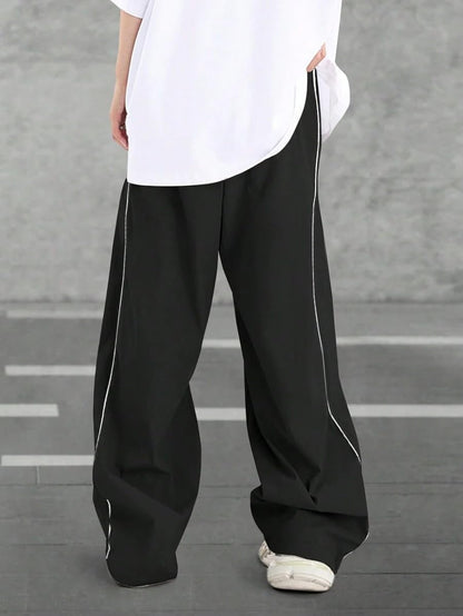 Mens Baggy Pants Y2K Contrast Piping Drawstring Sweatpants Fashion Unisex Oversized Cargo Pants for Men with Pockets