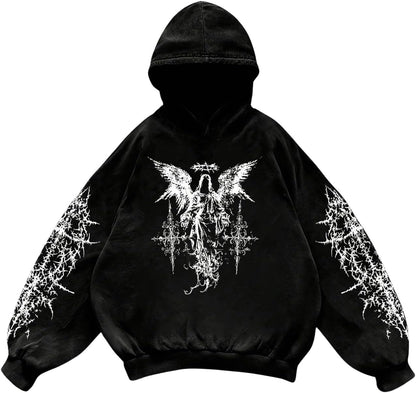 Men'S Y2K Gothic Graphic Hoodie Sweatshirt Drop Shoulder Streetwear Pullover Tops