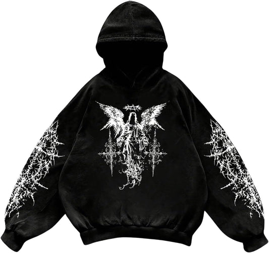 Men'S Y2K Gothic Graphic Hoodie Sweatshirt Drop Shoulder Streetwear Pullover Tops