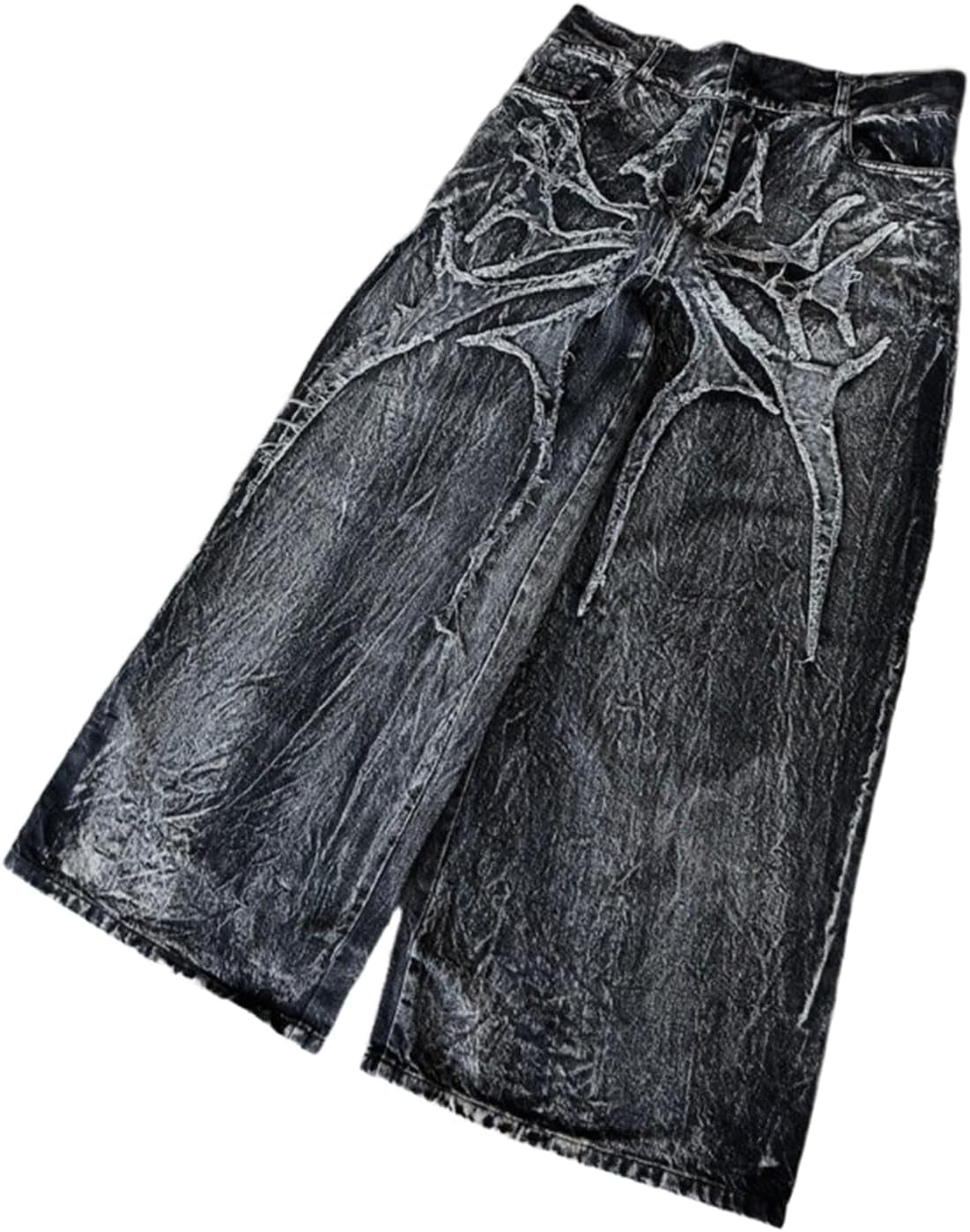 Men'S Jeans Gothic Spider Embroidery Patch Pants Y2K Distressed Wide Leg Denim Oversized Baggy Streetwear Trousers