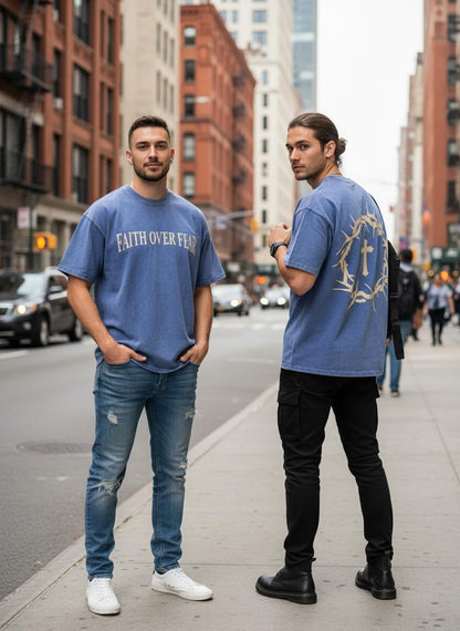 2 Packs Christian T Shirts for Men Oversized Tee Graphic Apparel Acid Washed Baggy Gym Top