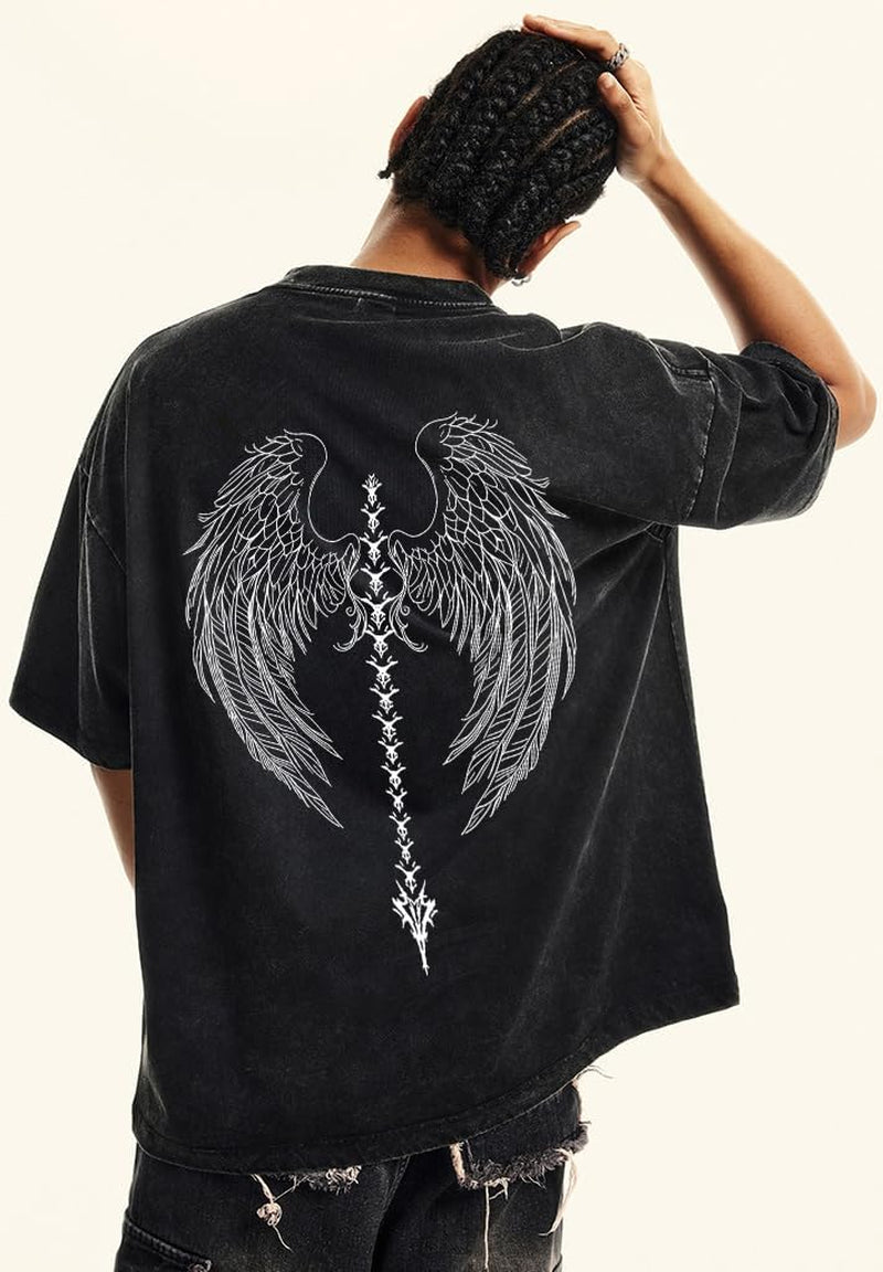 Men'S Y2K Acid Wash Gothic Graphic T-Shirts Skull Print Vintage Oversized Washed Tees Grunge Clothes