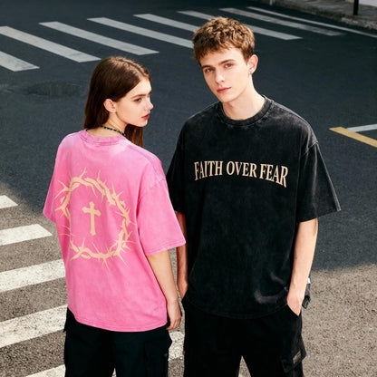 2 Packs Christian T Shirts for Men Oversized Tee Graphic Apparel Acid Washed Baggy Gym Top
