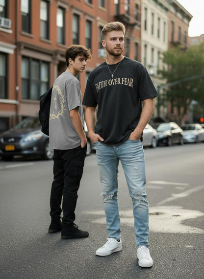 2 Packs Christian T Shirts for Men Oversized Tee Graphic Apparel Acid Washed Baggy Gym Top