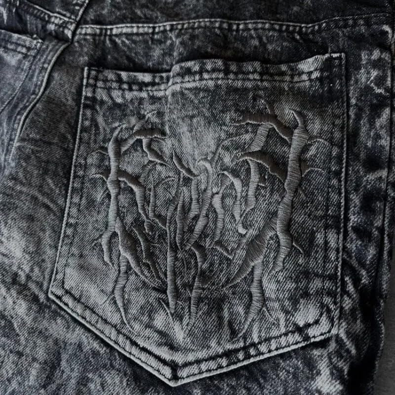 Men'S Jeans Gothic Spider Embroidery Patch Pants Y2K Distressed Wide Leg Denim Oversized Baggy Streetwear Trousers