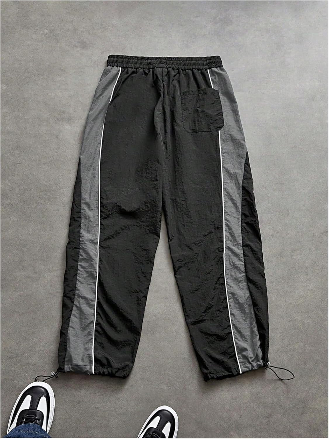 Men'S Y2K Wide Leg Color Block Baggy Parachute Pants Hip Hop Track Trousers Streetwear