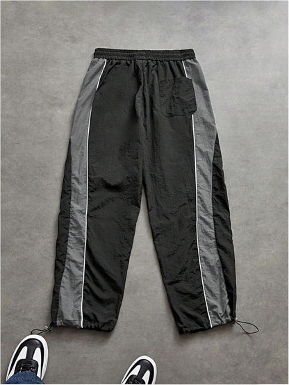 Men'S Y2K Wide Leg Color Block Baggy Parachute Pants Hip Hop Track Trousers Streetwear