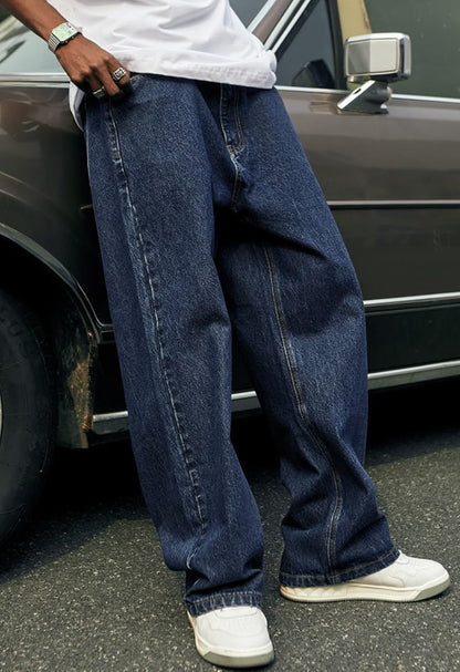 Mens Baggy Jeans Y2K Skater Vintage Plain Pants Casual Wide Leg Loose Fit Denim Hip Hop Jean