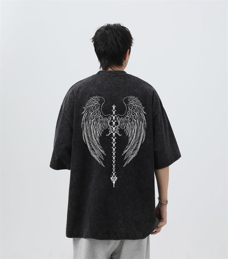 Men'S Y2K Acid Wash Gothic Graphic T-Shirts Skull Print Vintage Oversized Washed Tees Grunge Clothes