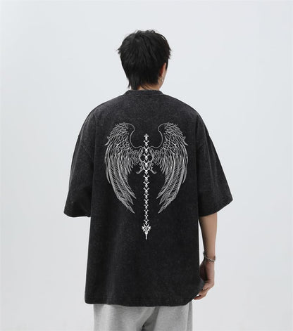 Men'S Y2K Acid Wash Gothic Graphic T-Shirts Skull Print Vintage Oversized Washed Tees Grunge Clothes
